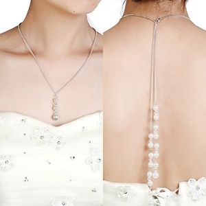 Faux Pearl Pendant Bridal Backdrop Necklace